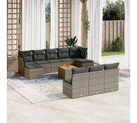 RMIHSJG 11-TLG. Set divano da giardino con cuscino grigio polyrattan, design modulare con vano portaoggetti e sacchetto impermeabile, durevole in rattan PE per terrazza, cortile