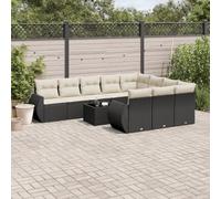 RMIHSJG 11-TLG. Set divano da giardino con cuscino in polyrattan nero, 4 cuscini e 4 cuscini per schienale, mobili in rattan sintetico PE con piano in vetro per terrazza, design modulare