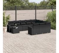 RMIHSJG 11-TLG. Set divano da giardino con cuscino in polyrattan nero, 4 cuscini e tavolo con piano in vetro, resistente alle intemperie, in rattan sintetico, design modulare con spazio di