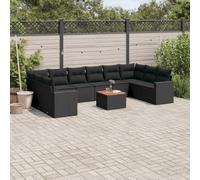 RMIHSJG 11-TLG. - Set divano da giardino con cuscino, in rattan sintetico, 4 cuscini, 2 cuscini per schienale, 1 tavolo, 1 divano, 2 poltrone, mobili in rattan sintetico, tavolo in legno di acacia