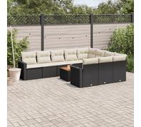 RMIHSJG 11-TLG. - Set divano da giardino con cuscino, in rattan sintetico, 4 cuscini, 2 cuscini per schienale, 1 tavolo, 1 divano, 2 poltrone, in rattan sintetico, per esterni, tavolo in legno di