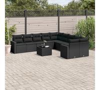 RMIHSJG 11-TLG. - Set divano da giardino con cuscino, in rattan sintetico, 4 cuscini e piano in vetro, per esterni, in rattan sintetico, impermeabile, design modulare