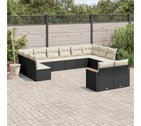 RMIHSJG 12 pezzi Set divano da giardino con cuscino nero polyrattan, design modulare per terrazza, gruppo divano in rattan PE con rivestimenti rimovibili, mobili per esterni resistenti alle intemperie