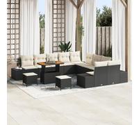 RMIHSJG 13 pezzi divano da giardino con cuscino nero polyrattan, set da 6 persone all'aperto con cuscino bianco crema, divano modulare resistente alle intemperie, per terrazza e balcone, durevole