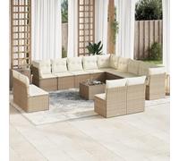 RMIHSJG 14 pezzi Set divano da giardino con cuscino beige in polyrattan, resistente alle intemperie, con spazio di archiviazione e piano in vetro per terrazza. Questo titolo soddisfa tutti i requisiti