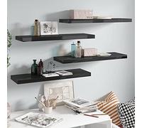 RMIHSJG 4 Mensole a Parete Invisibili in MDF Nero Lucido 80x23,5x3,8 cm con Struttura Metallica, Scaffali Espositivi per Oggetti da Collezione e Libri, Montaggio Facile, Design