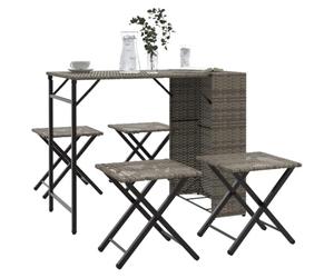 RMIHSJG 5 pezzi Gruppo da giardino pieghevole grigio polyrattan con tavolo e sgabelli per terrazza, campeggio o cortile, conservazione salvaspazio grazie alla piegatura,