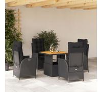 RMIHSJG 5 pezzi Set da pranzo da giardino con cuscino nero polyrattan, schienale e piano del tavolo regolabili, rivestimenti rimovibili, durevole rattan PE resistente alle intemperie