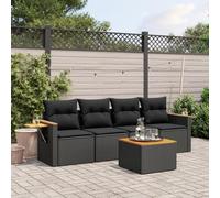 RMIHSJG 5 pezzi Set divano da giardino in polyrattan nero con cuscino, vano portaoggetti e tavolino - mobili in rattan PE resistente alle intemperie **Dichiarazione di ottimizzazione:** 1.