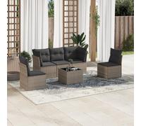 RMIHSJG 6 pezzi Set divano da giardino con cuscino grigio polyrattan, set modulare in rattan PE con piano in vetro e rivestimenti rimovibili per terrazzo. Questo titolo soddisfa tutti i requisiti: