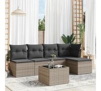 RMIHSJG 6 pezzi Set divano da giardino con cuscino grigio polyrattan, set modulare in rattan PE con piano in vetro e rivestimenti rimovibili per terrazzo. Questo titolo soddisfa tutti i requisiti: