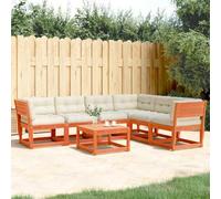 RMIHSJG 6 pezzi Set divano da giardino con cuscino in legno di pino massello in marrone cera, comodi mobili a doghe per terrazza con design modulare. Questo titolo soddisfa tutti i requisiti: