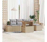 RMIHSJG 6 pezzi tavolo da pranzo da giardino con cuscino beige e grigio in robusto polyrattan e acacia per un comfort elegante all'aperto, ideale per mangiare e rilassarsi