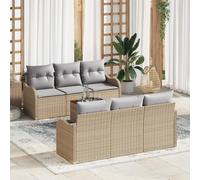 RMIHSJG 7 pezzi Set divano da giardino con cuscino beige polyrattan acacacia, set di mobili da esterno per terrazza e balcone, resistente alle intemperie e confortevole. Questo titolo soddisfa tutti i