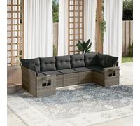 RMIHSJG 7 pezzi Set divano da giardino con cuscino grigio polyrattan, design modulare e ripiani pieghevoli, comoda imbottitura e mobili in rattan PE resistente alle intemperie per terrazze