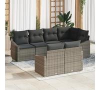 RMIHSJG 7 pezzi Set divano da giardino con cuscino grigio polyrattan, set di divani modulari per esterni con materiali resistenti alle intemperie, comodo salotto per cinque persone, perfetto per