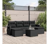 RMIHSJG 7 pezzi Set divano da giardino con cuscino nero polyrattan, design modulare con vano portaoggetti e sacchetto impermeabile, ripiani pieghevoli, rivestimenti rimovibili, in rattan PE durevole