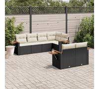 RMIHSJG 7 pezzi Set divano da giardino con cuscino nero polyrattan, design modulare con vano portaoggetti e sacchetto impermeabile, ripiani pieghevoli, rivestimenti rimovibili, in rattan PE durevole