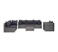 RMIHSJG 7 pezzi Set divano da giardino con imbottitura e cuscino in polyrattan grigio 3 elementi angolari 2 centrotavola 1 tavolino 6 cuscini seduta 9 cuscini schienale in rattan sintetico