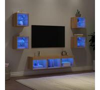 RMIHSJG 7-TLG. Parete con illuminazione a LED, rovere Sonoma, materiale in legno di legno per TV, mobile TV