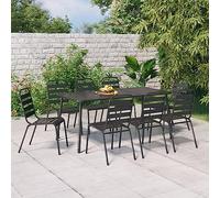 RMIHSJG 9 pezzi Set da pranzo da giardino in acciaio antracite, sedie impilabili e tavolo a doghe per terrazza e balcone, robusto set verniciato a polvere con telaio stabile, 9 pezzi