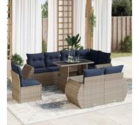 RMIHSJG 9 pezzi Set divano da giardino con cuscino grigio polyrattan acacacia, design modulare con vano portaoggetti e sacchetto impermeabile, ripiano pieghevole con molla a gas, rivestimenti