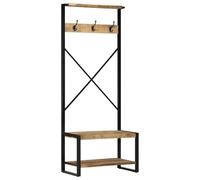 RMIHSJG Appendiabiti in Legno Massello Grezzo di Mango 80x40x190 cm con Asta e Ripiano per Vestiti e Oggetti, 3 Ganci per Borse e Cappelli, Design Pratico per Risparmio Spazio,