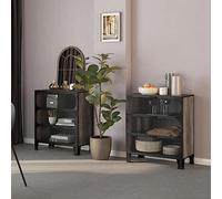 RMIHSJG Armadietti portaoggetti, 2 pezzi, grigio, 72 x 36 x 82 cm, in metallo e MDF con ripiani e ante a rete per organizzare lo spazio