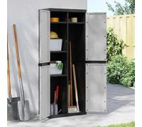 RMIHSJG Armadio da giardino grigio e nero, 65 x 37 x 165 cm, in polipropilene, resistente alle intemperie, questo robusto armadio da giardino in polipropilene durevole (PP) offre molto