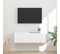 RMIHSJG Armadio da parete per TV, bianco, 98 x 31 x 29,5 cm, in legno, moderno, con ante basculanti e mensole montate a parete, per una conservazione elegante