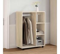 RMIHSJG Armadio in rovere Sonoma 80 x 40 x 110 cm, materiale in legno con ruote, ampio scomparto aperto e 3 ripiani laterali, pratico spazio per camera da letto, stoccaggio robusto