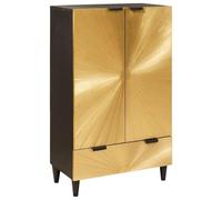 RMIHSJG Armadio laterale con memoria nero e oro 60 x 33,5 x 100 cm in legno massello di mango moderno design minimalista per soggiorno soluzione di archiviazione