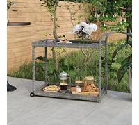 RMIHSJG Carrello da bar grigio, 100 x 45 x 83 cm, in polyrattan, con spazio di archiviazione, resistente alle intemperie, pratico aiuto su ruote, per cucina, soggiorno, terrazza