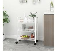 RMIHSJG Carrello da cucina a 3 ripiani, bianco, 46 x 26 x 64 cm, in ferro, multiuso con 4 ruote e 2 freni, robusto carrello per la casa con cesti di rete rimovibili per cucina, bagno, ufficio,