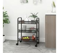 RMIHSJG Carrello da cucina a 3 ripiani, nero, 46 x 26 x 64 cm, in ferro, multiuso con 4 ruote e 2 freni, robusto carrello per la casa con cesti di rete rimovibili per cucina, bagno, ufficio,