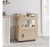 RMIHSJG Carrello da cucina in rovere Sonoma, 60 x 45 x 80 cm, materiale in legno con 2 ripiani e 1 scomparto e 4 ruote per spazio e mobilità, carrello in resistente