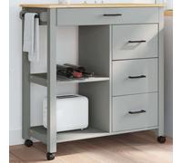 RMIHSJG Carrello da cucina Monza, 84 x 40 x 88,5 cm, in legno massello di pino con 4 cassetti e 2 ripiani, carrello da portata con ruote e ganci, spazio per la cucina, il soggiorno, rustico