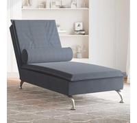 RMIHSJG Chaise longue massaggiante con cuscino cervicale grigio scuro velluto funzione vibrazione e gambe in metallo per soggiorno relax