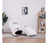 RMIHSJG Chaise longue massaggiante con funzione di riscaldamento e cuscino bianco in pelle sintetica resistente, imbottitura ergonomica e gambe in acciaio per un comfort duraturo con telecomando