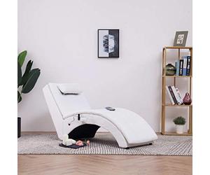 RMIHSJG Chaise longue massaggiante con funzione di riscaldamento e cuscino bianco in pelle sintetica resistente, imbottitura ergonomica e gambe in acciaio per un comfort duraturo con telecomando