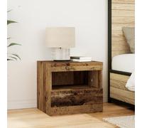 RMIHSJG Comodino rustico con luci a LED in legno antico 50 x 40 x 45 cm, due cassetti per spazio di archiviazione, legno massiccio riciclato, fascino vintage, pratico piano di appoggio, funzionale