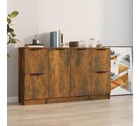 RMIHSJG Credenza 3 Pezzi Rovere Fumo in Legno Multistrato Set con Mobile Console e Ampio Spazio Archiviazione, Complemento Ideale per Soggiorno e Ingresso, Design Minimalista