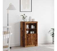 RMIHSJG Credenza con luci a LED, in legno anticato, 60,5 x 37 x 100 cm, design rustico, legno riciclato, due porte, due ripiani, costruzione robusta