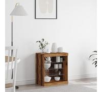 RMIHSJG Credenza con luci a LED in legno anticato 60,5 x 37 x 67 cm, unità da esposizione rustica con tre ripiani in vetro per soggiorno, elegante soluzione di conservazione e superficie stagionata,