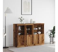 RMIHSJG Credenza con luci a LED in legno antico 142,5 x 37 x 100 cm, mobili rustici con tre ripiani e armadi multipli per sala da pranzo e salotti,