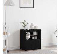 RMIHSJG Credenza con luci a LED in rovere nero, 60 x 37 x 67 cm, moderno buffet con ripiani regolabili e due ante di pannello per sala da pranzo