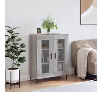 RMIHSJG Credenza grigia Sonoma 69,5 x 34 x 90 cm, materiale in legno con ante in vetro e piedini in metallo per un sacco di spazio, durevole soggiorno con supporto da parete per sicurezza