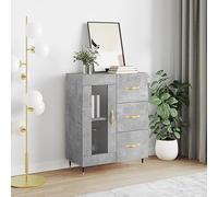RMIHSJG Credenza grigio cemento, 69,5 x 34 x 90 cm, in legno con 3 cassetti e 2 scomparti, spazio per il soggiorno, armadietto con piedini in metallo e porta in vetro, robusta
