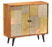 RMIHSJG Credenza in Legno Massello di Acacia 80x30x75 cm con Finitura Ambra e Dettagli Metallici Decorativi, Mobiletto con 2 Ante per Arredamento Vintage e Ampio Spazio