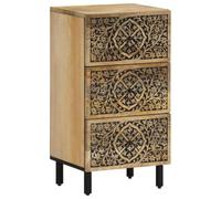 RMIHSJG Credenza in Legno Massello di Mango 40x33x75 cm con Gambe in Ferro, Design Retrò e Motivi Floreali Intagliati a Mano, Mobile Laterale per Soggiorno, Ampio Spazio Portaoggetti